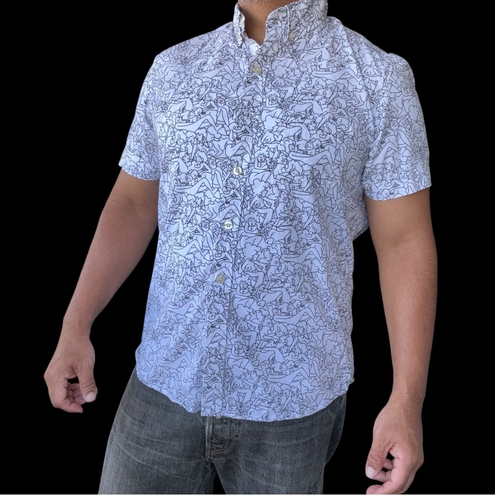 Kennington button front shirt AOP all of print erotica size Large